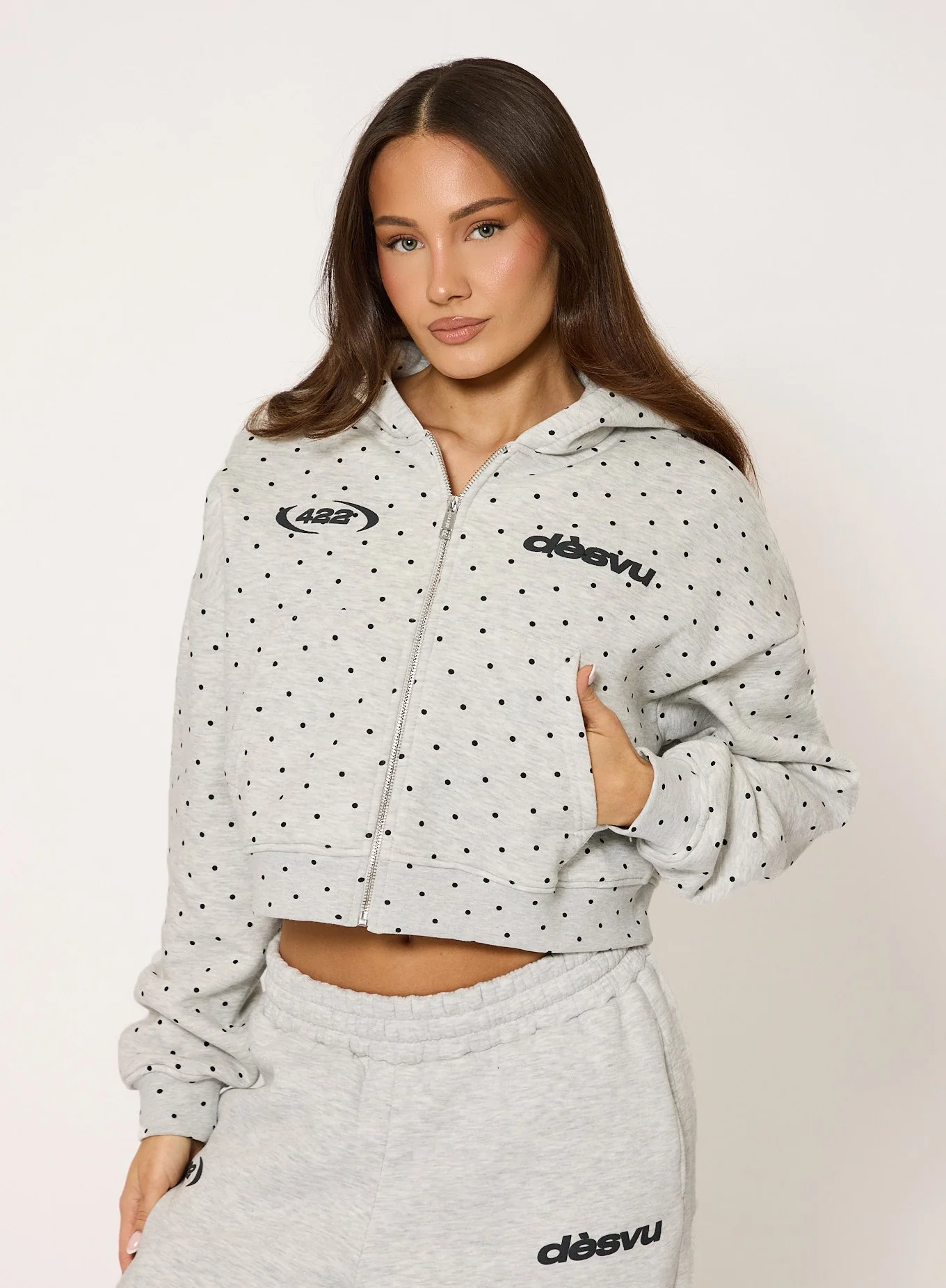 Polka Hoodie - Grey Marl